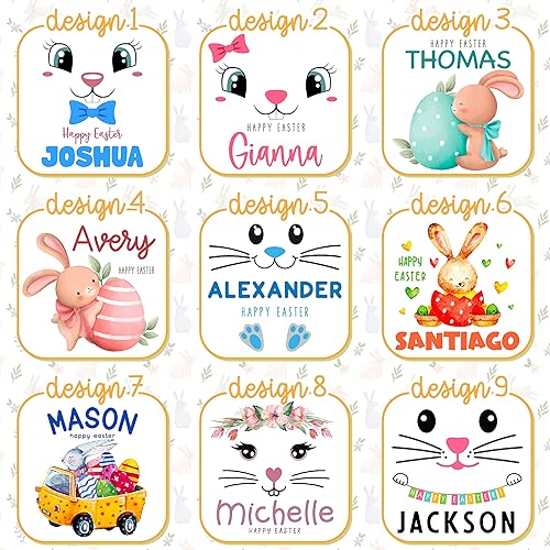 Miniatura 2 de Cesta de Pascua personalizada con nombre para niños y niñas, bolsa de Pascua personalizada con orejas de conejo azules para niños, 9 diseños,