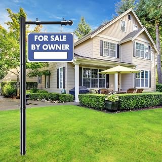 100" Heavy-Duty Alloy Real Estate Sign Post Commercial Yard Sign with 35" Arm & 200lb Windproof Clips - Rust-Proof Steel Stake for Realtor, Open House, Business Hours (Sign Not Included) - Amazon product rated Grade A