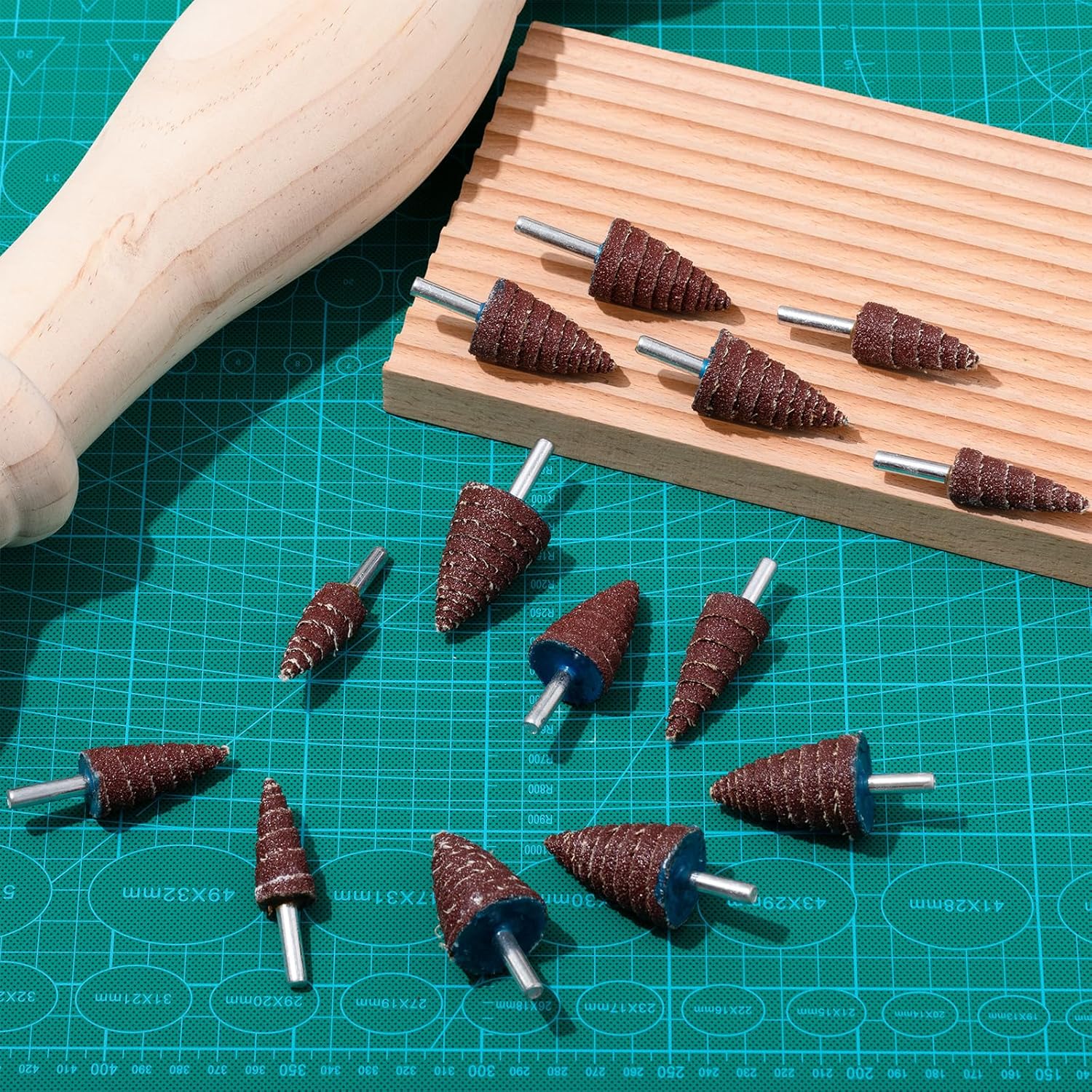 80 Pcs 1/4" Shank 80 Grit Cone Shape Abrasive Sandpaper Sanding Bits 4 Sizes Flap Sanding Wheel Grinding Head for Grinding Polishing Removing Rust Deburring
