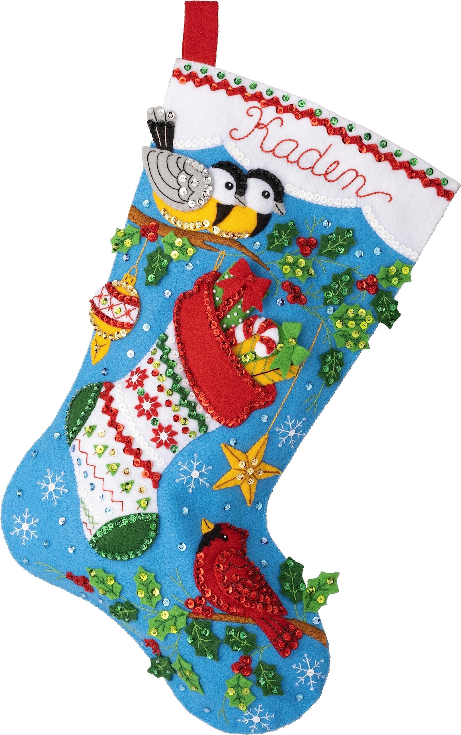 Bucilla Santa’s Festive Frolic Stocking Kit – 18" Felt Applique Embroidery Craft