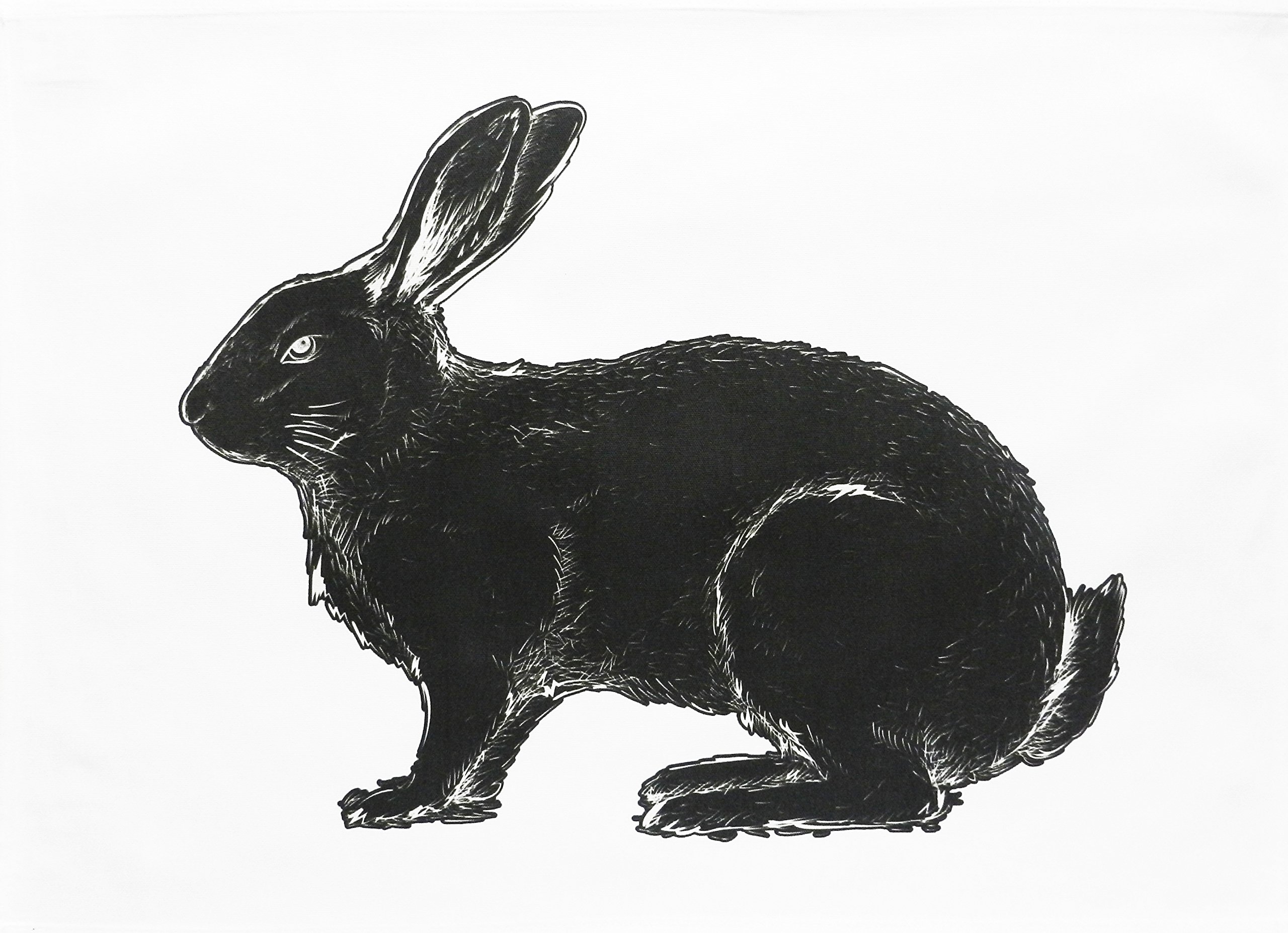 Half A Donkey White/Black The Rabbit - Large Cotton Tea Towel