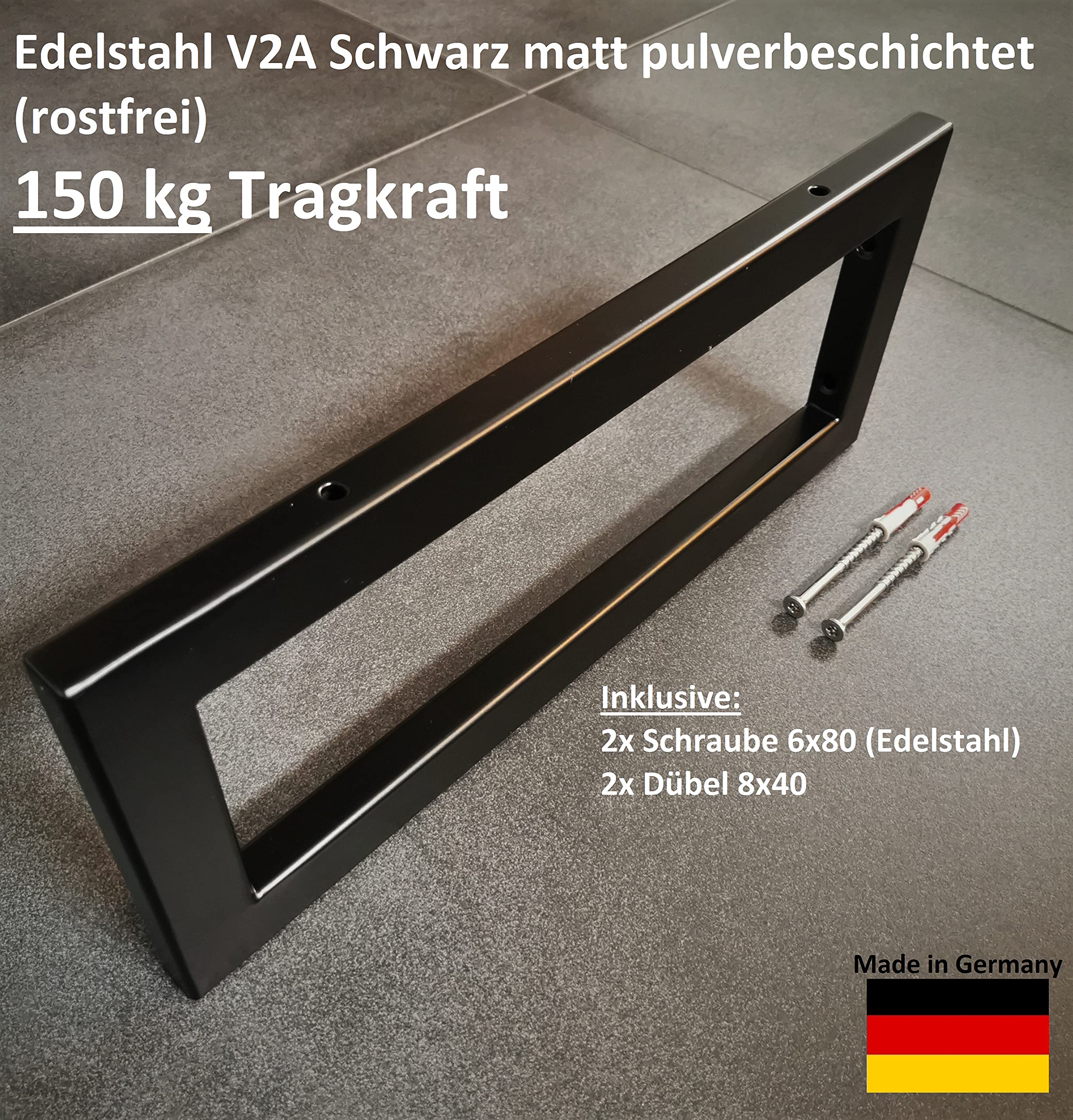 1x V2A Wandhalterung mit Schrauben Handtuchhalterung Regalträger Edelstahl Schwarz Waschtischplatte Konsolenträger rostfrei 150 kg Traglast