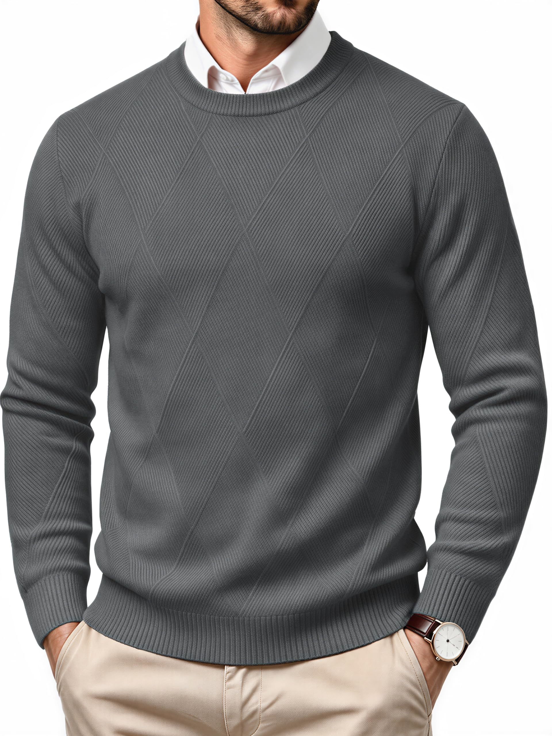 MAGCOMSEN Men's Crew Neck Sweater Casual Fall Winter Textured Pullovers
