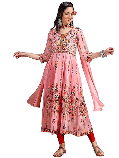 Women's Georgette Embroidered and Sequence Work Anarkali kurta and Dupatta Set