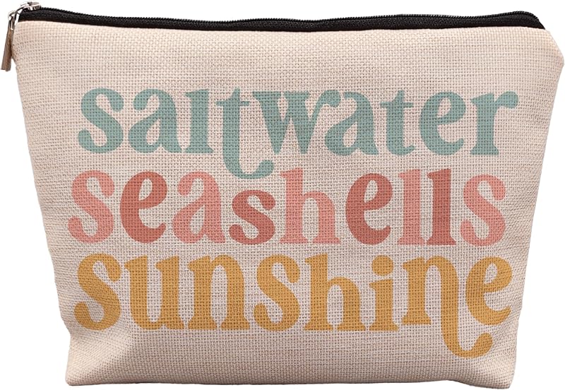 Necessaire de maquiagem uinwk com estampa de praia, zíper metálico e formato pouch – 1 unidade