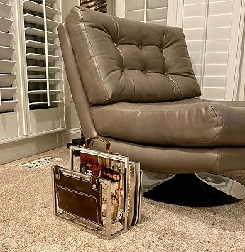 Stainless Steel Leather File Holder DH8027 | Magazine Holder | Vintage Leather File holder | File Organizer for Office Suitable for File,Folders, Books.