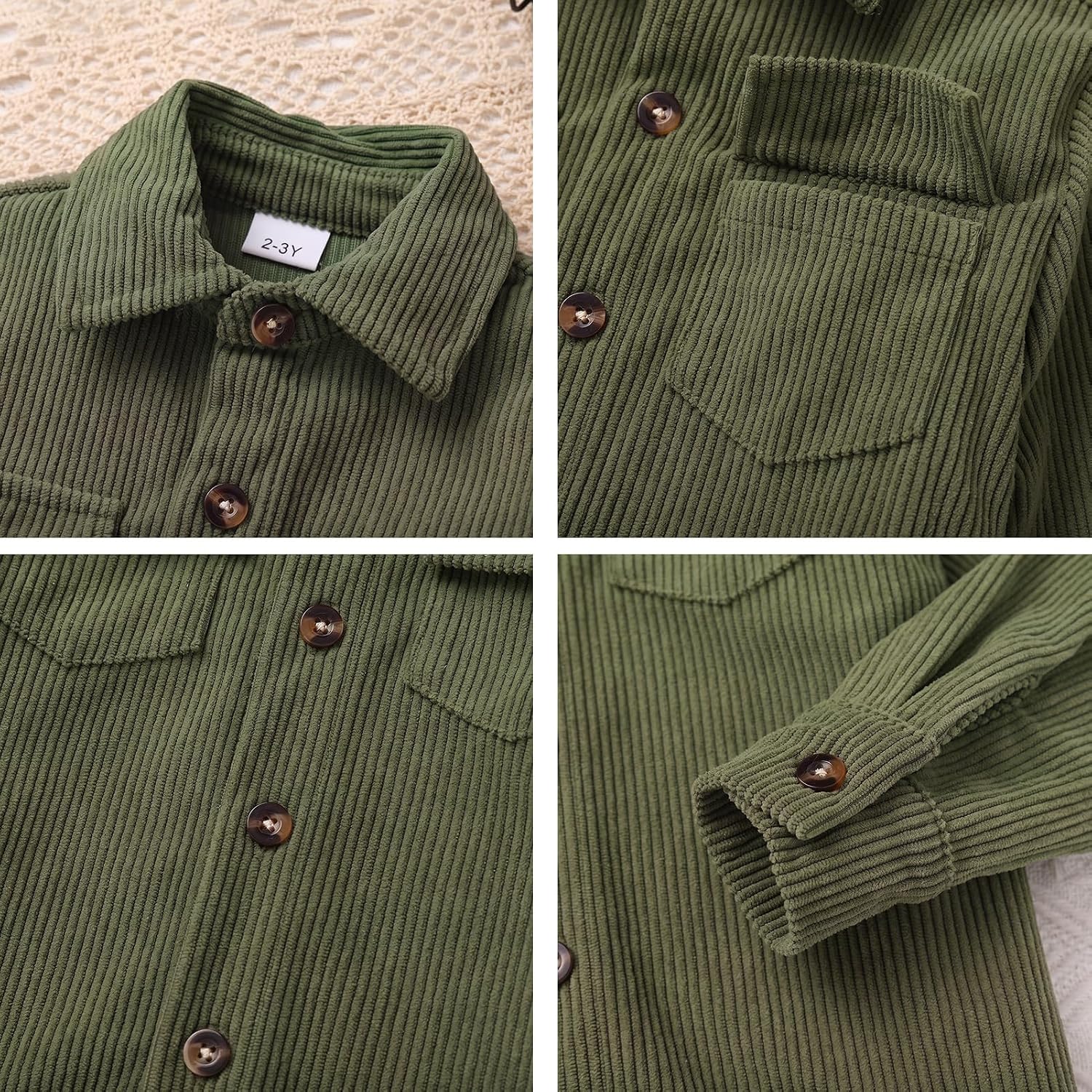 OBEEII Toddler Boys Long Sleeve Fall Corduroy Button Down Shirt
