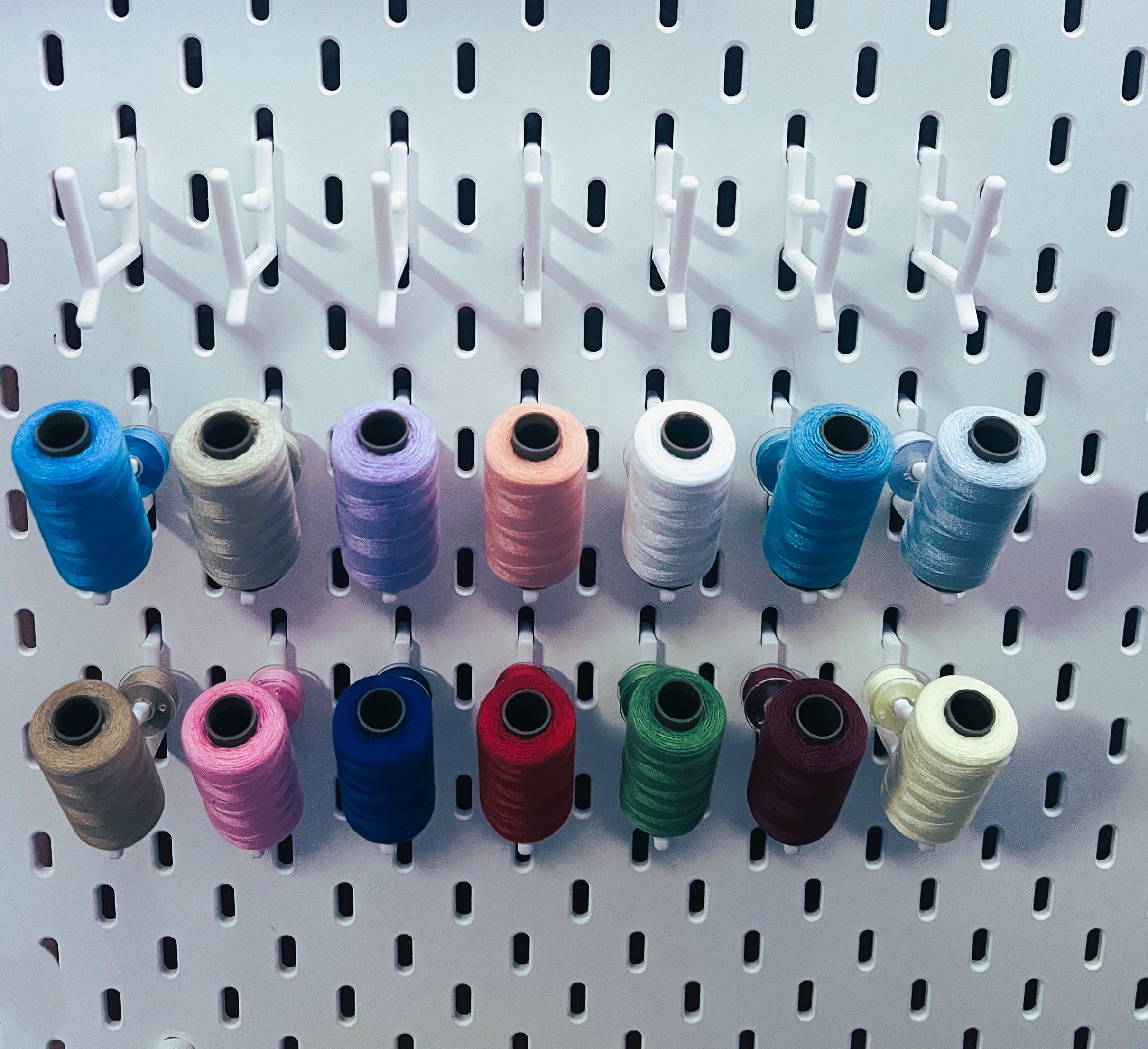 Pack of 20 Sewing Thread Rolls Holder Hooks Compatible with IKEA Skadis Perforated Wall I SKadis Accessories Holder Perforated Plate Yarn Roll Holder (White)