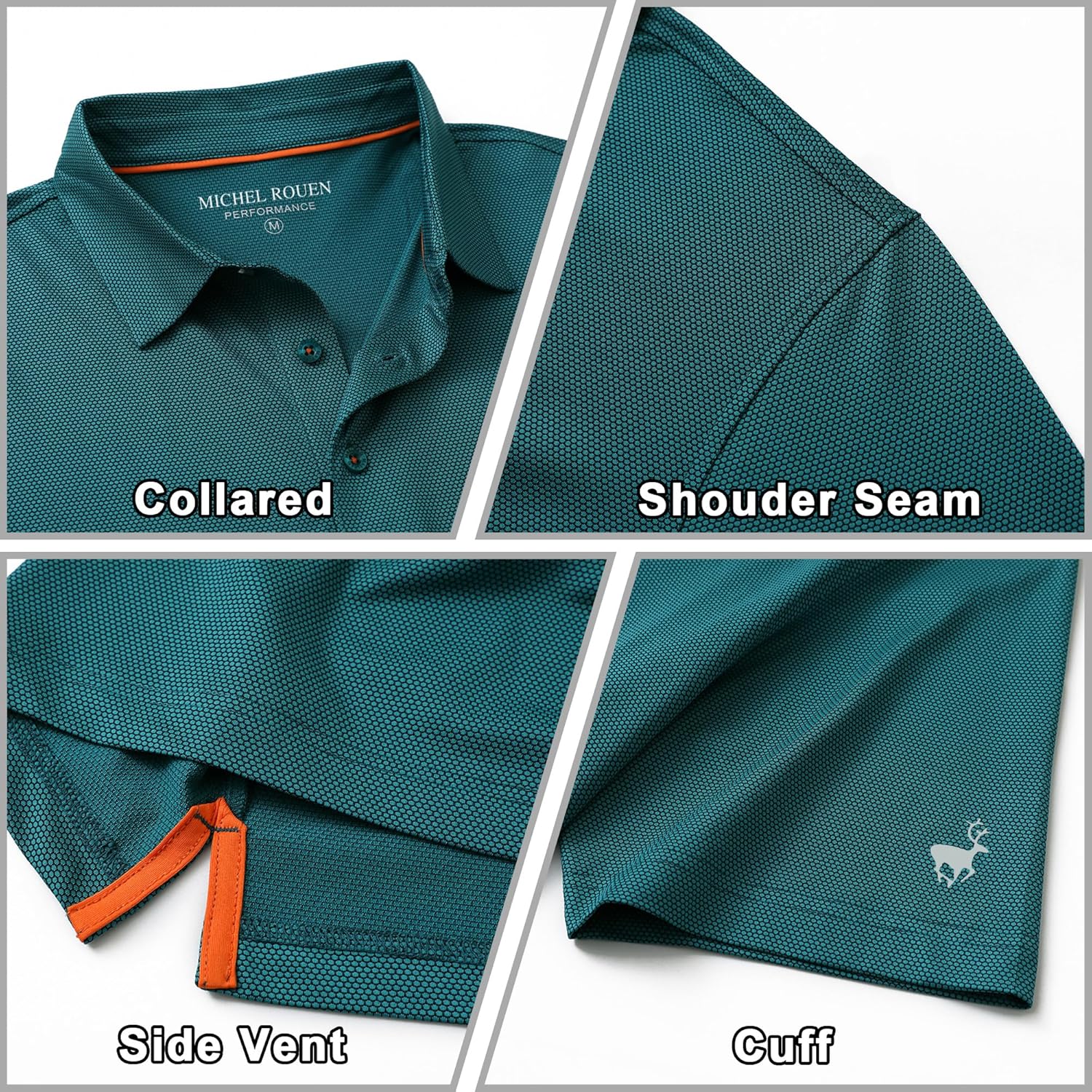 Rouen Mens Polo Shirts Short Sleeve Soft Lightweight Performance Dry Fit Jacquard Casual Collared Golf Polo Shirts for Men