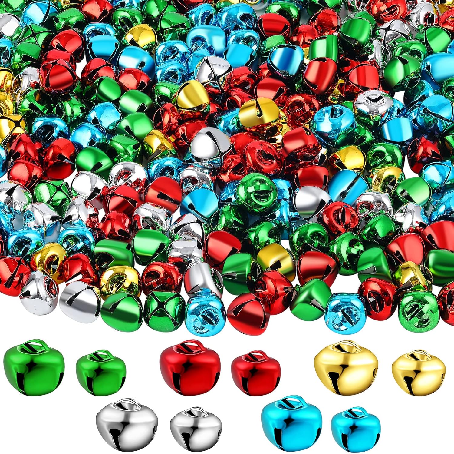 Deekin 1000 Pcs Christmas Jingle Bells Bulk Mini Sound Craft Bells for Christmas Tree Holiday Home Festival Xmas Decorations DIY Project Party Favors Supplies(0.4 Inch, 0.5 Inch,Colorful)