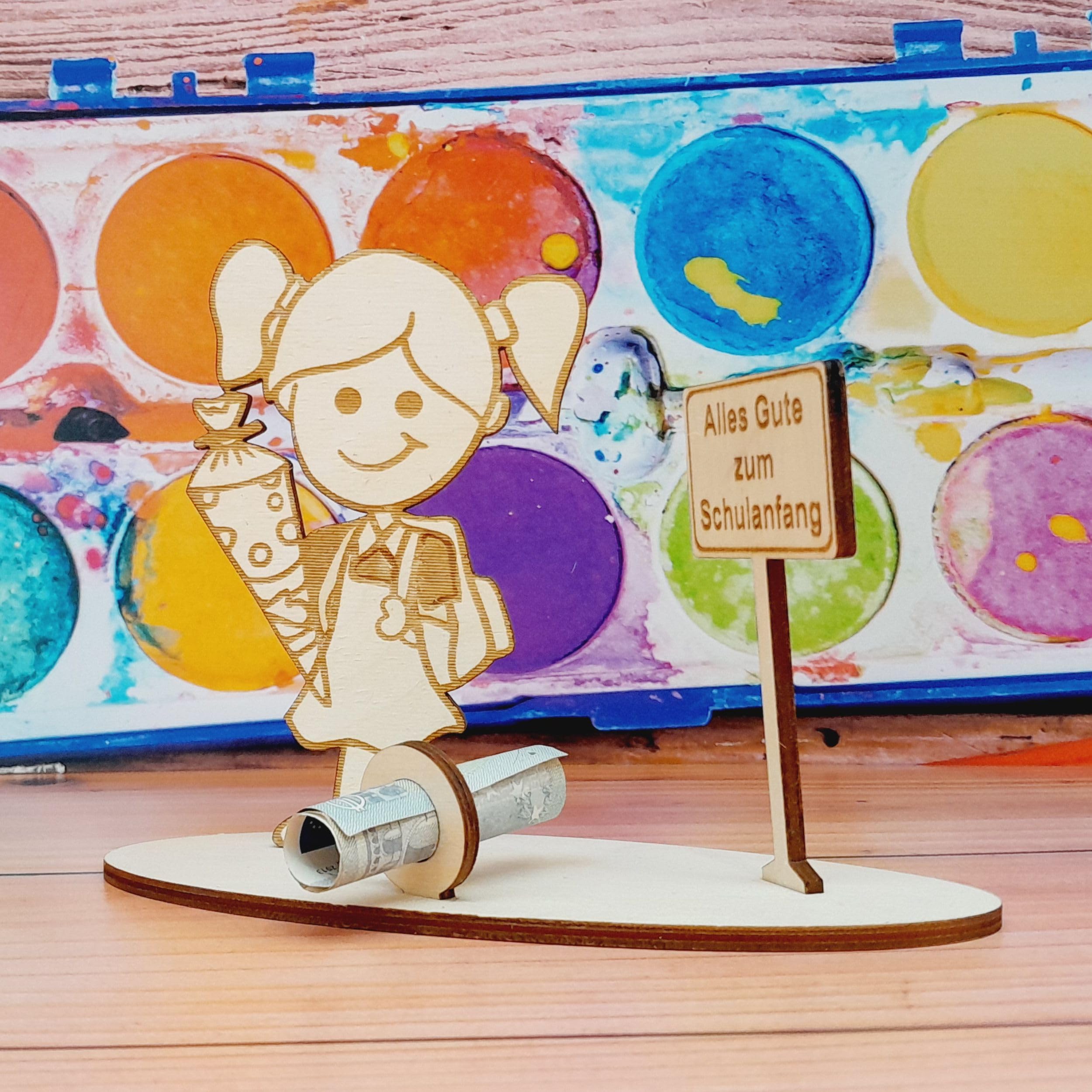 Regalo In Legno Per L'inizio Della Scuola, Con Cono Porta Soldi E Scritta 'Endlich Schulkind', Decorazione Da Tavolo Per Bambini