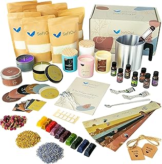 SoftOwl Premium Soy Candle Making Kit - Full Set - Soy Wax, Big 7oz Jars & Tins, 7 Pleasant Scents, Color Dyes & More - Pe...