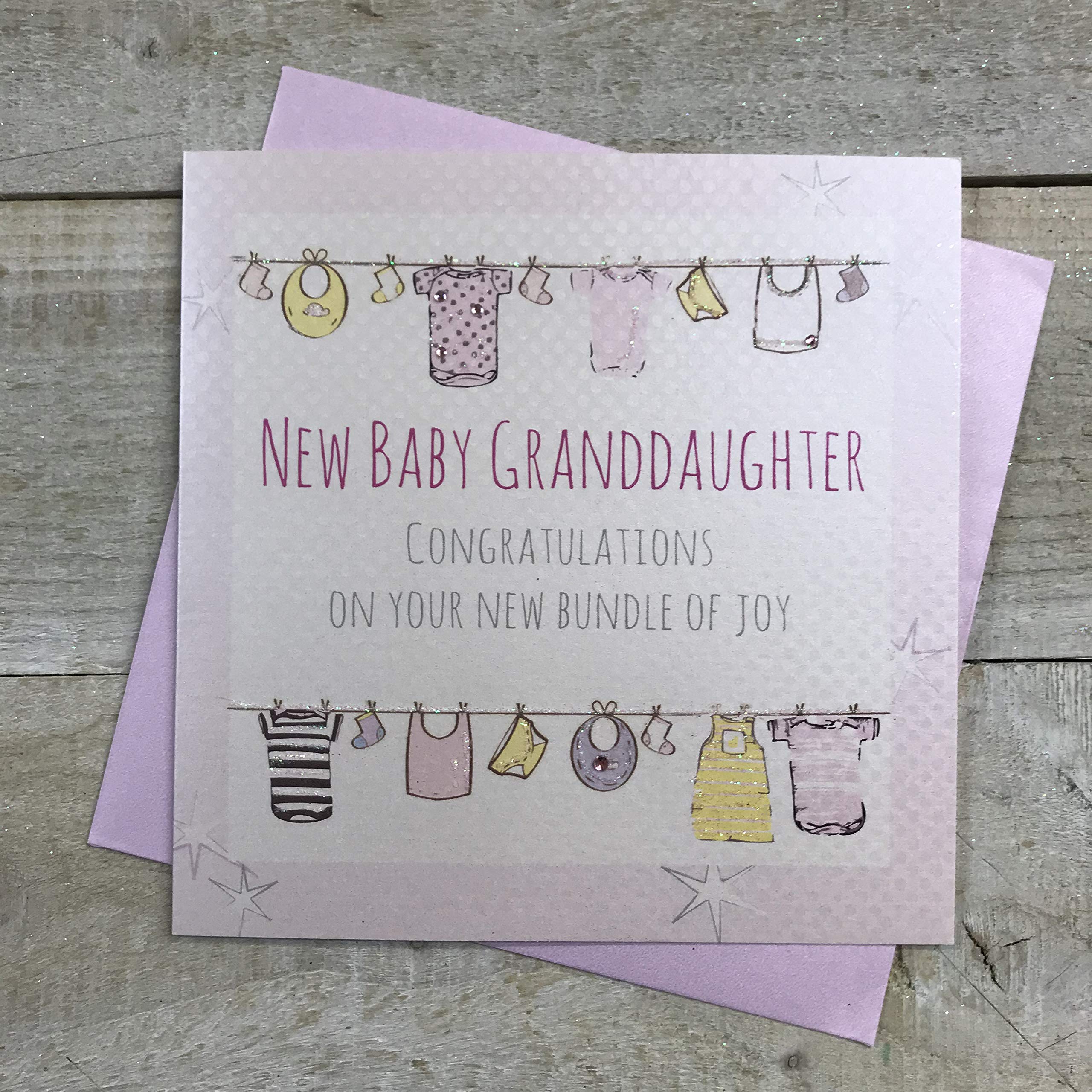 WHITE COTTON CARDS "New Baby Granddaughter Congratulations On Your New Bundle of Joy! Handmade New Baby Card - Pink, G13-GD