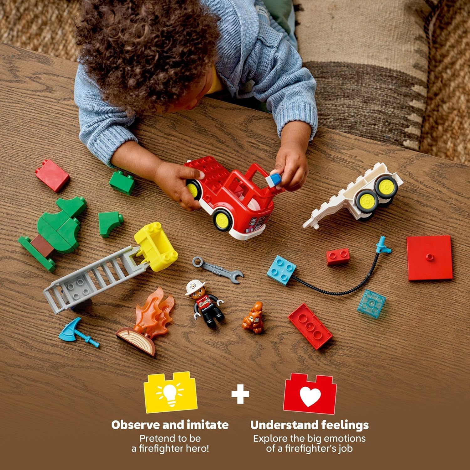 LEGO DUPLO Town Fire Truck with Hose and Firefighter Building Toy for Toddlers - Learning Play Set for Boys & Girls, Ages 2+ - Building Blocks for Motor Skills Practice - Gift for Birthdays - 10473