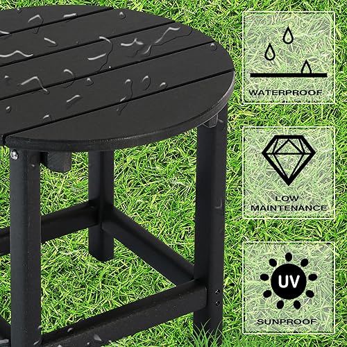 Miniatura 201 de LZRS Mesa auxiliar para exteriores, mesa auxiliar ovalada Adirondack doble con almacenamiento de 2 niveles, mesas auxiliares de HDPE para patio