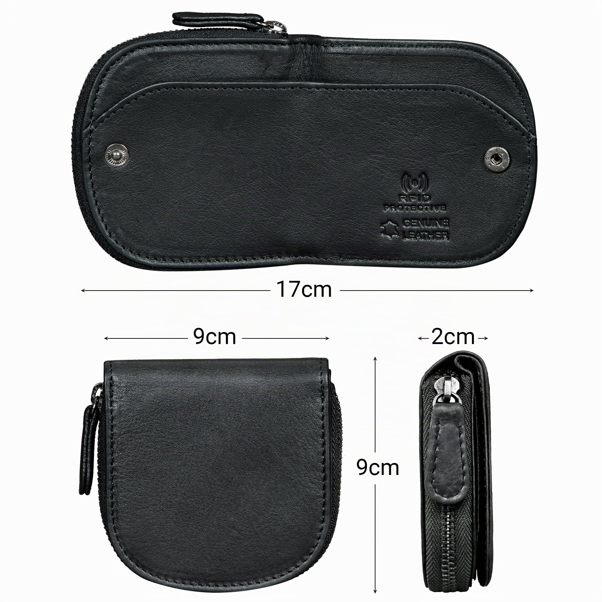 STILORD Dinero Monedero Hombre Pequeño Cuero Auténtico con Compartimento para Monedas y Billetes Carteras para Hombre Piel Compacta Billetera con Cremallera Color:Negro