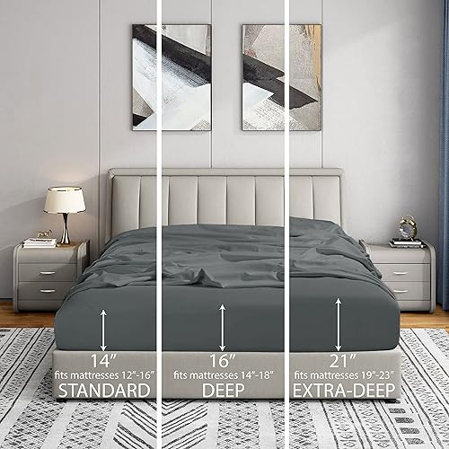 Miniatura 6 de Cathay Home Sábana bajera tamaño King  Doble cepillado ultrasuave  Resistente a las arrugas y a la decoloración  Sábana bajera de bolsillo estándar