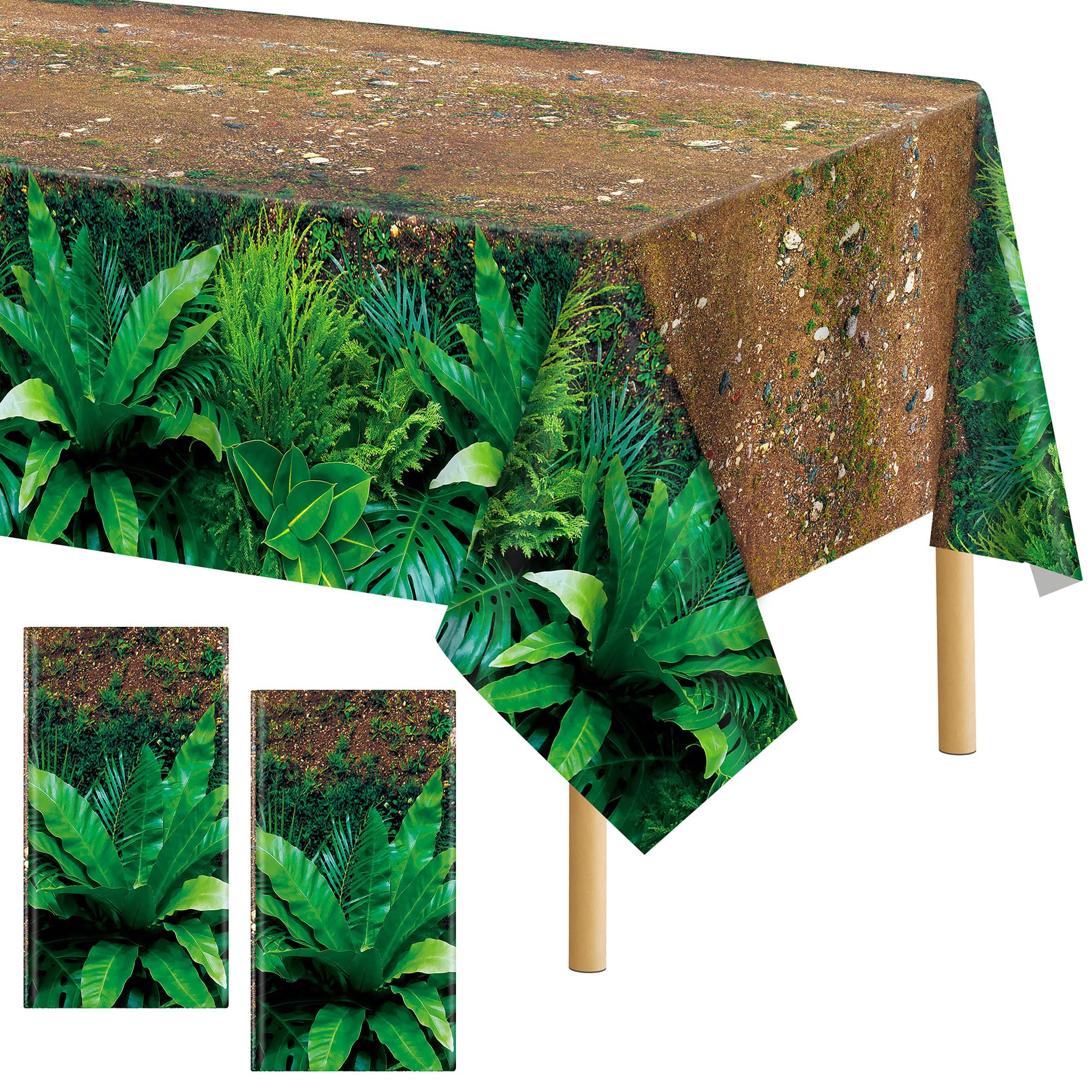 durony 2 Pieces Forest Path Tablecloth Safari Jungle Table Cover Waterproof Plastic Party Table Cover for Safari Jungle Birthday Baby Shower Party Supplies Table Decor, 108 x 54 Inch
