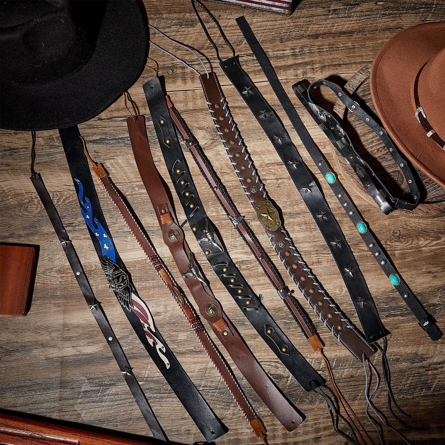 Lyrow 12Pcs Hat Bands for Cowboy Hat Leather Turquoise Beaded Bands Ethnic Western Rural Belts for Women Men Cowgirl - Image 5