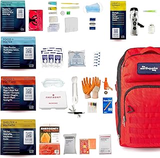 Complete Earthquake Bag - Emergency Kit for Earthquakes, Hurricanes, Wildfires and other Disasters - Built for 1 Person fo...