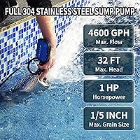 Vista 2 de FOTING Bomba de sumidero de acero inoxidable 304 completa con interruptor de flotador, bomba de agua sumergible automática de 1 HP 4600 GPH