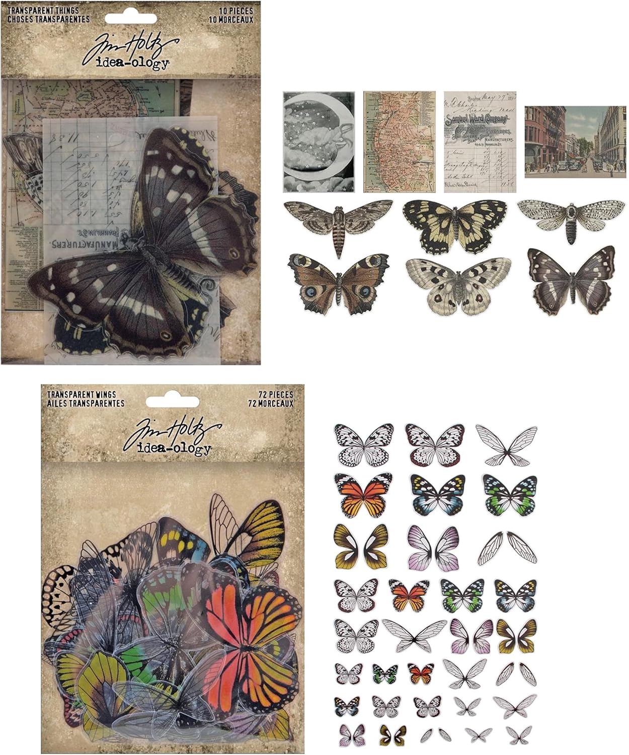 Tim Holtz idea-Ology Transparent Wings and Transparent Things, 82 Pieces Total, Bundle of 2 Packages (TH93785, TH94241)
