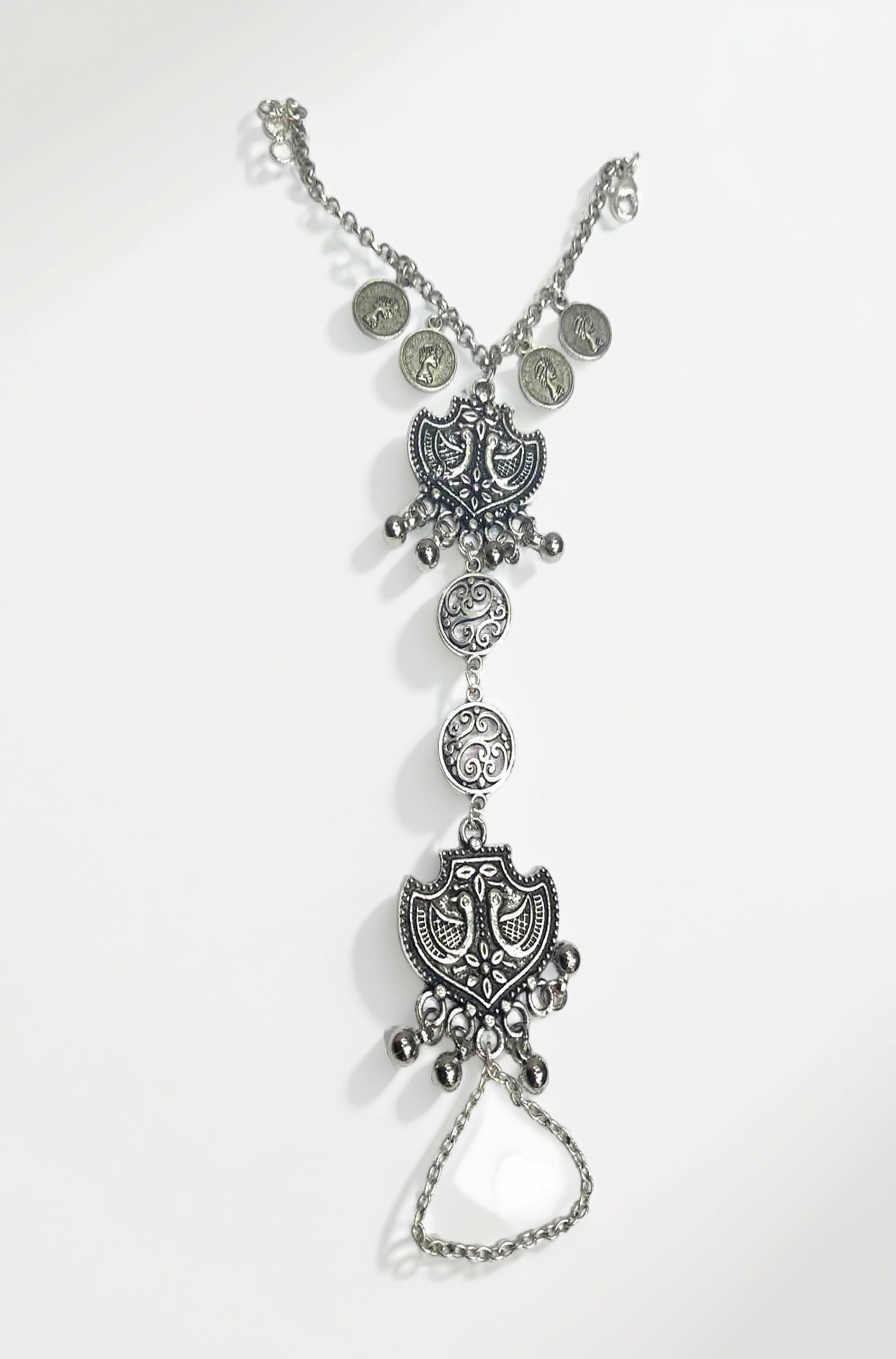 Oxidized Silver and Ring Bracelet for Women & Girls (Black)