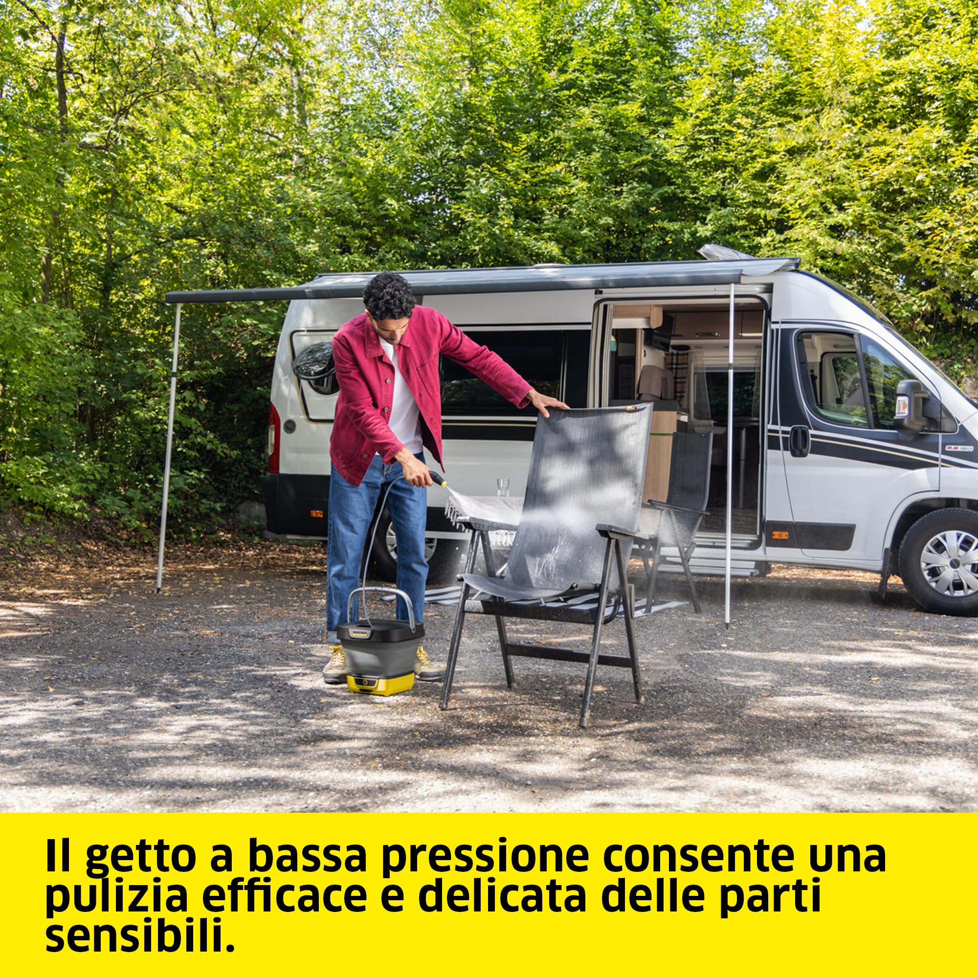 KÄRCHER idropulitrice portatile OC 3 Foldable PJ, pulizia mobile, bassa pressione, batteria agli ioni di litio, serbatoio pieghevole: 8l, tubo: 1,8m, ugello a getto piatto, ugello a getto concentrato