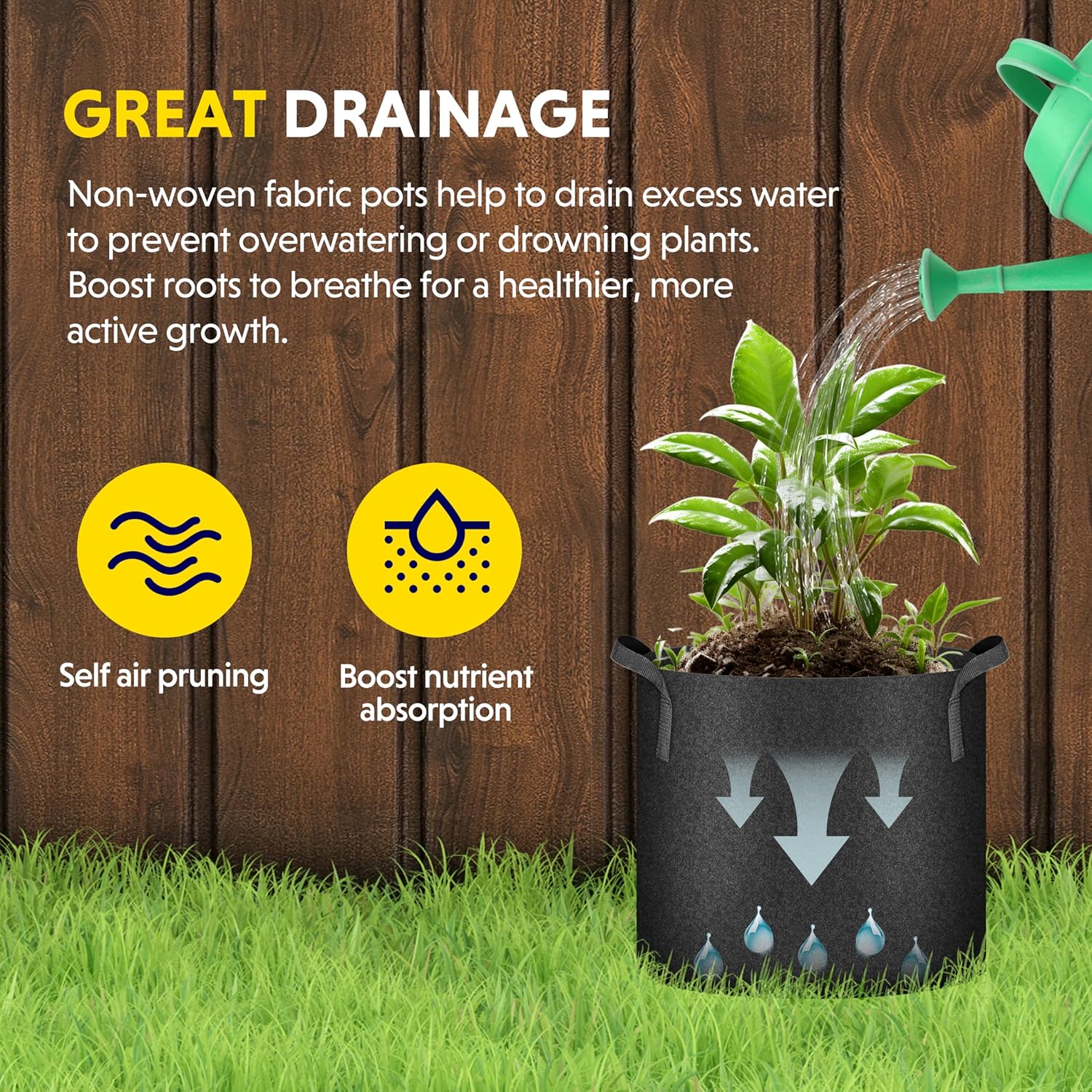 iPower 24-Pack 3 Gallon Grow Bags Heavy Duty Thickened Aeration Nonwoven Fabric Pots with Nylon Handles, for Planting Vegetables, Fruits, Flowers, Black