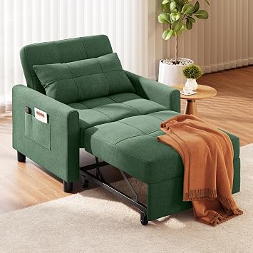 Ahomly Convertible Sleeper Chair Sofa Bed, 3 in 1 Pull Out Chair, Green