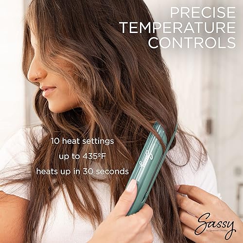 Miniatura 5 de Sassy - Plancha plana de titanio de 1 pulgada, alisador de cabello ajustable con generador de iones, pantalla de cristal líquido con 10 ajustes de