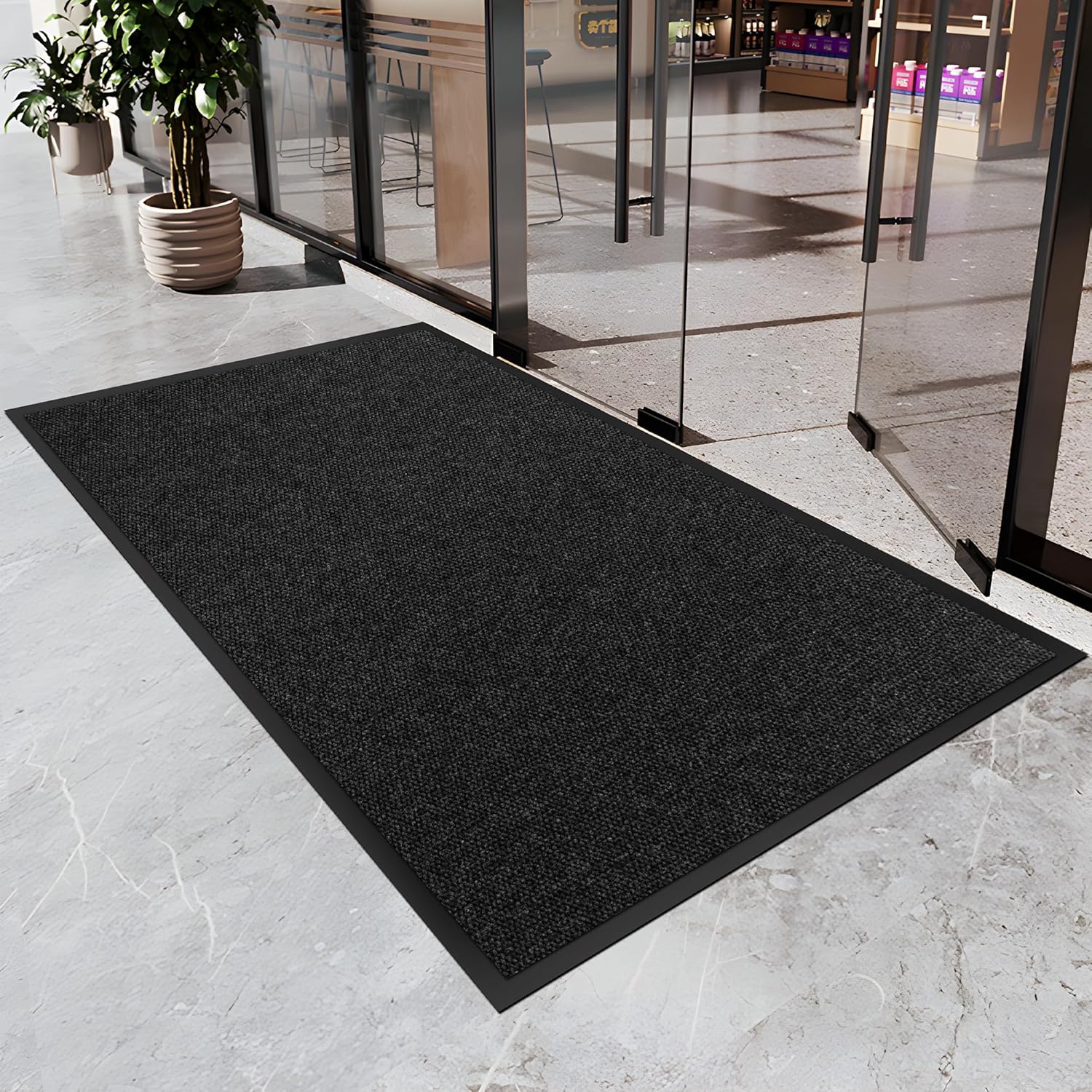 4? x 6? Front Doormat Indoor Outdoor Entrance, Commercial Door Mat Heavy Duty Trap Dirt and Moisture Entryway Floor mat, Custom Size Non Slip Rubber Backing Welcome Mat for High Traffic Area Black Pebble 4ft x 6ft
