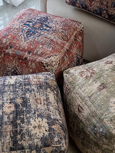 Miniatura 25 de L.R. Resources Inc LR Home Puf otomano de transición de poliéster gris/marfil para decoración del hogar | Reposapiés hecho a mano para decoración de