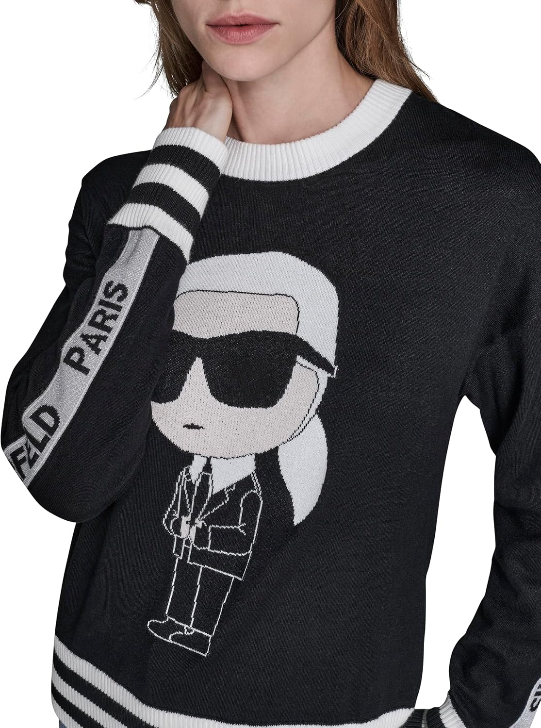 KARL LAGERFELD womens Long Sleeve Crew Neck Mini Karl Sweater - Image 5