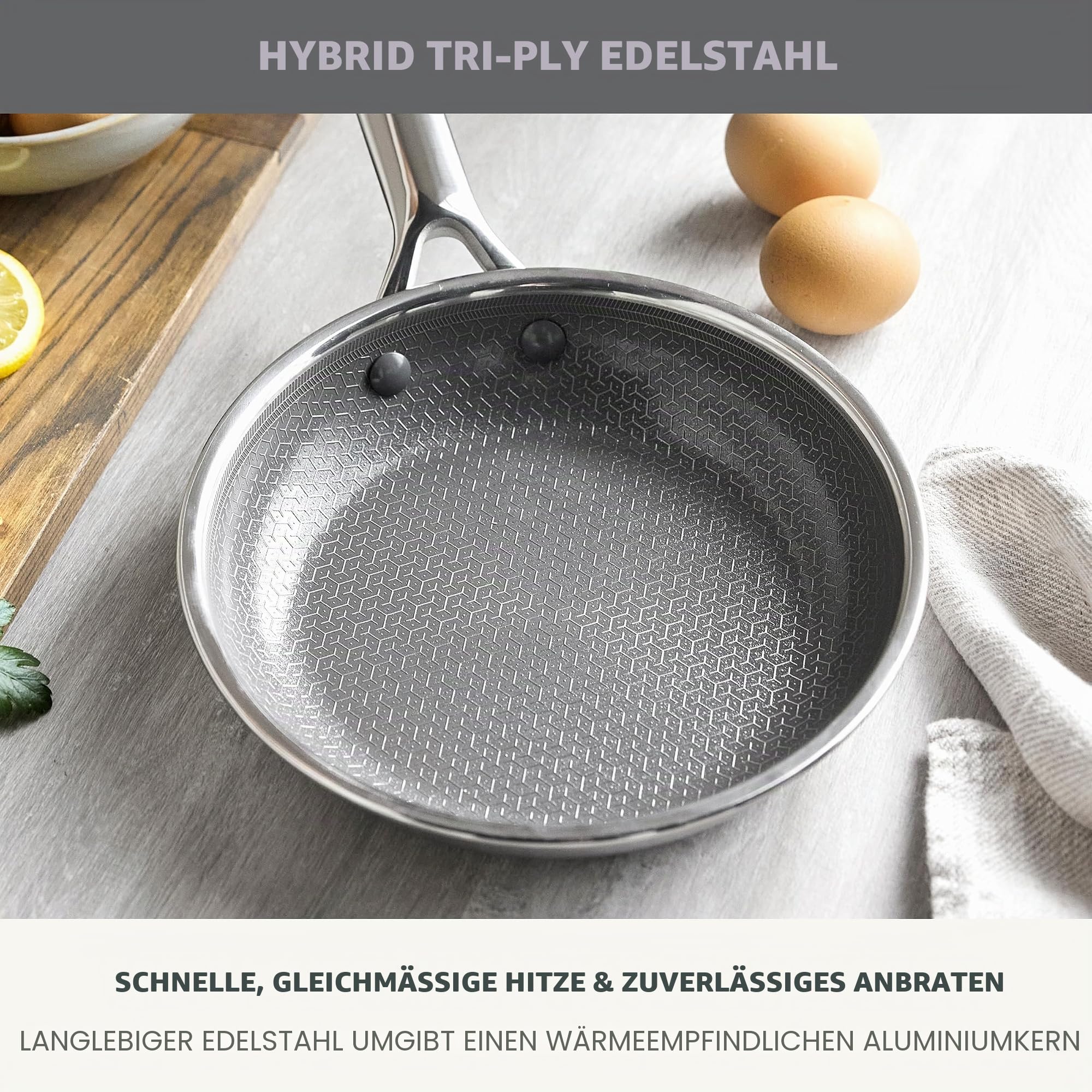 GreenPan Hybrid-Bratpfanne, antihaftbeschichtet, Edelstahl, 20,3 cm, APEX dreilagige Thermobond PFAS-freie Keramikpfanne, Induktions- und alle Herdarten kompatibel, Backofentemperatur bis 450 °C
