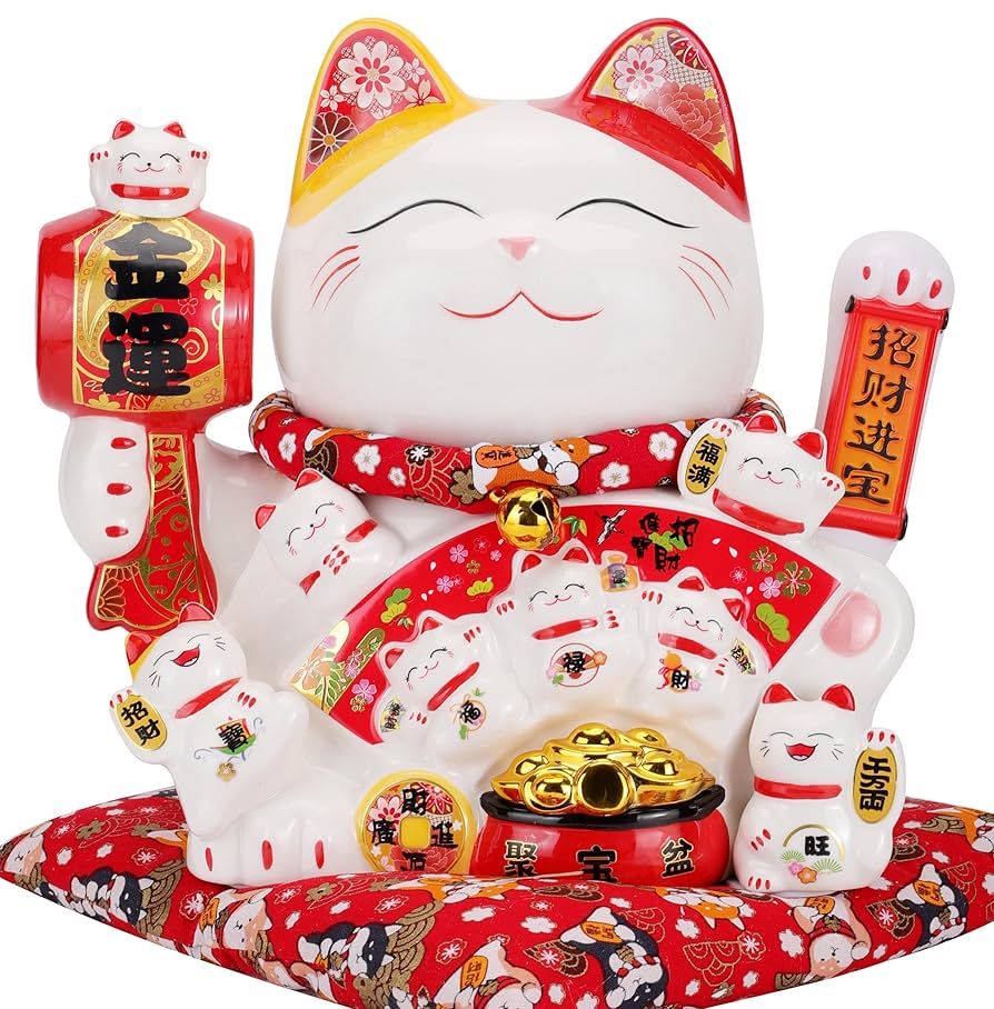 Amazon.com: Large Ceramic Maneki Neko Beckoning Lucky Money