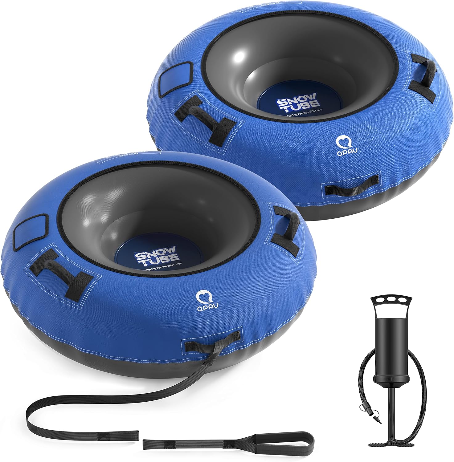 QPAU Snow Tube with Premium Canvas Cover 2 Pack for Kids and Adults, 48'' Inflatable Heavy Duty Snow Tube Made by Thickened Bottom, Sled Winter Outdoor Fun Toys for Children Boys Girls