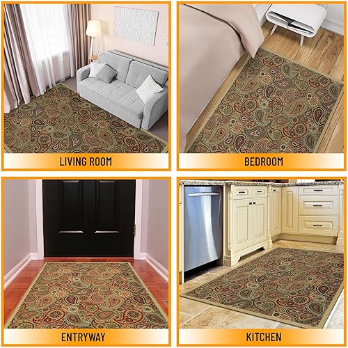 Miniatura 3 de Tapete Ottohome. Tapete con moderno diseño de cachemir, contemporáneo, color beige, con parte trasera de goma antideslizante