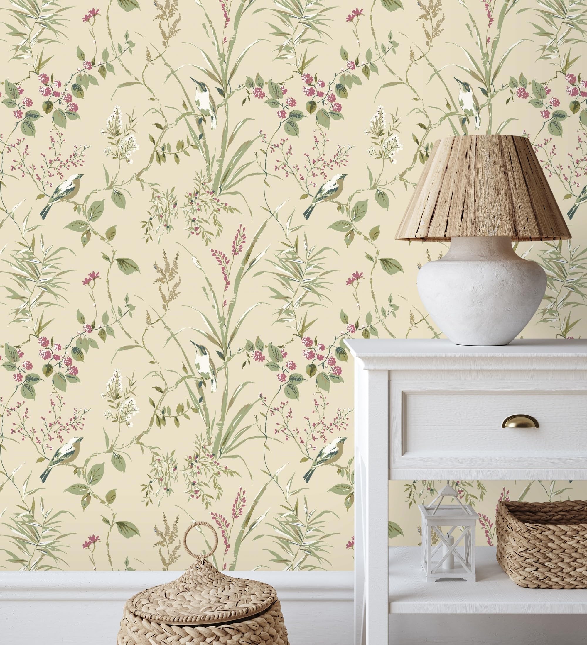 GAULAN 683550 Papier peint à branches et oiseaux romantique sur fond beige toasté pour mur salon chambre couloir jeune salle à mange tête de lit hall - Rouleaux de 10 m x 0,53 m