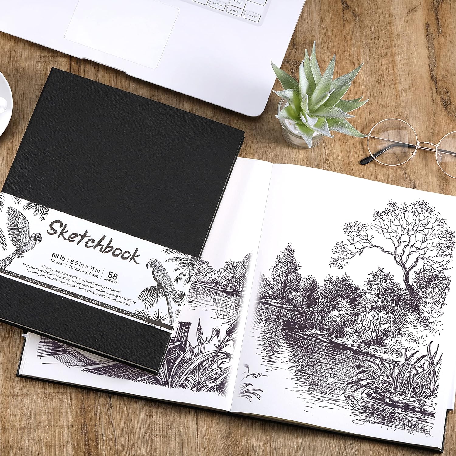 Sketchbook - Hardcover Sketch Pad, 8.5" x 11", Durable Sketch Book for Professional Adults, Artists and Amateurs, 68 lb/110 GSM, 58 Sheets, Use with Pens, Pencils, Sketching Stick - Image 7