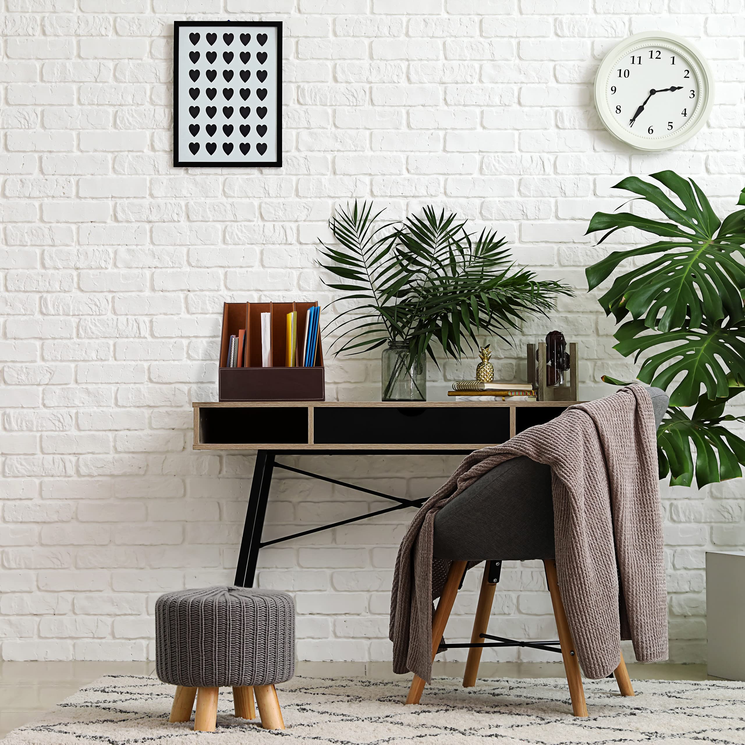 Relaxdays Colector de pie Archivador Piel Sintética, Organizador Carpetas, Revistero 4 Compartimentos, DIN A4 a C4, 35x36x26,5 cm, Negro, 35 x 18 x 26,5 cm