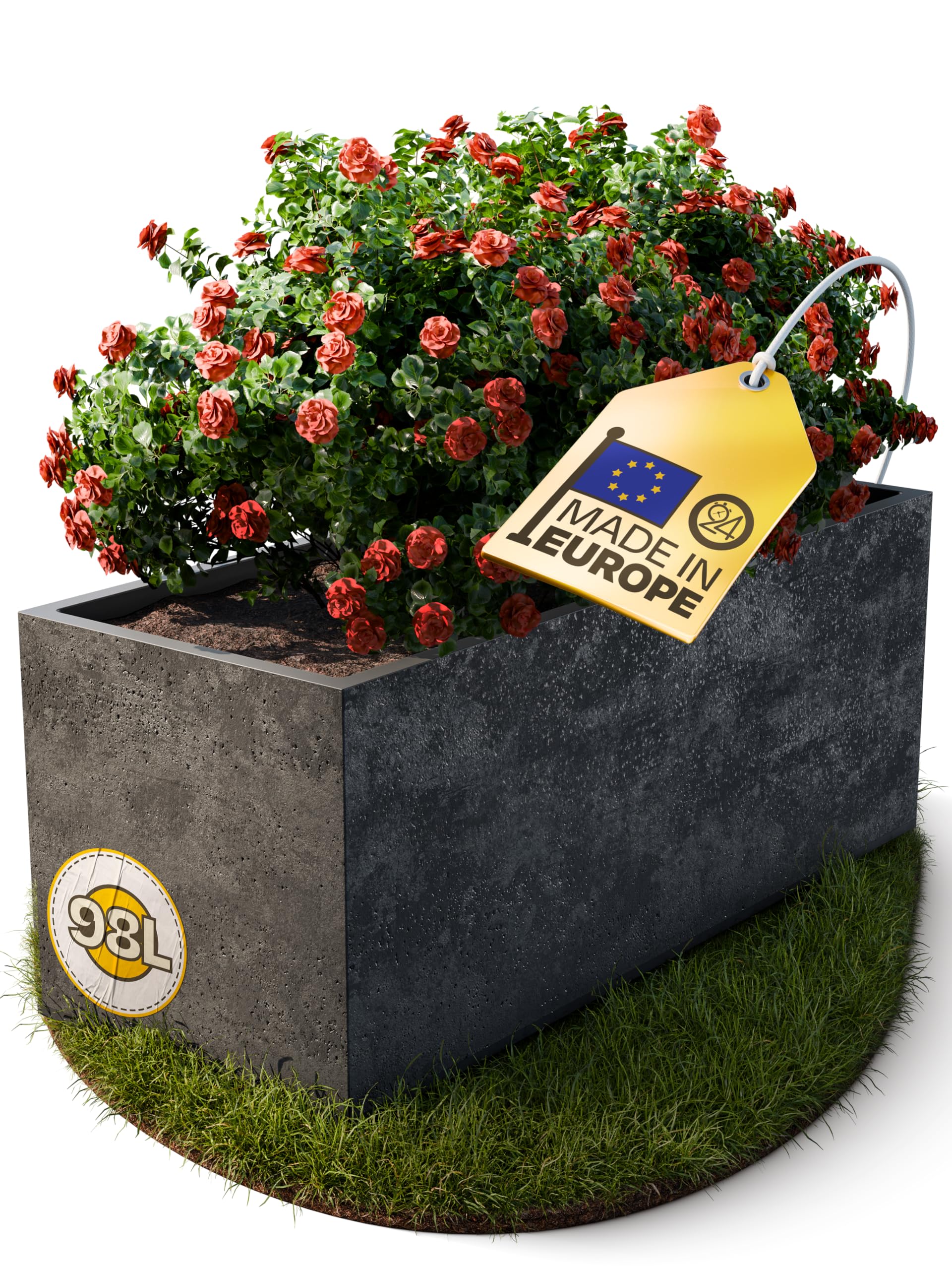 Ondis24 Pflanzkübel Blumenkübel Blumentopf Basalt 100cm, Beton Optik mit Wasserspeicher, Pflanzenkasten hoch, Winterfest (Beton Anthrazit)