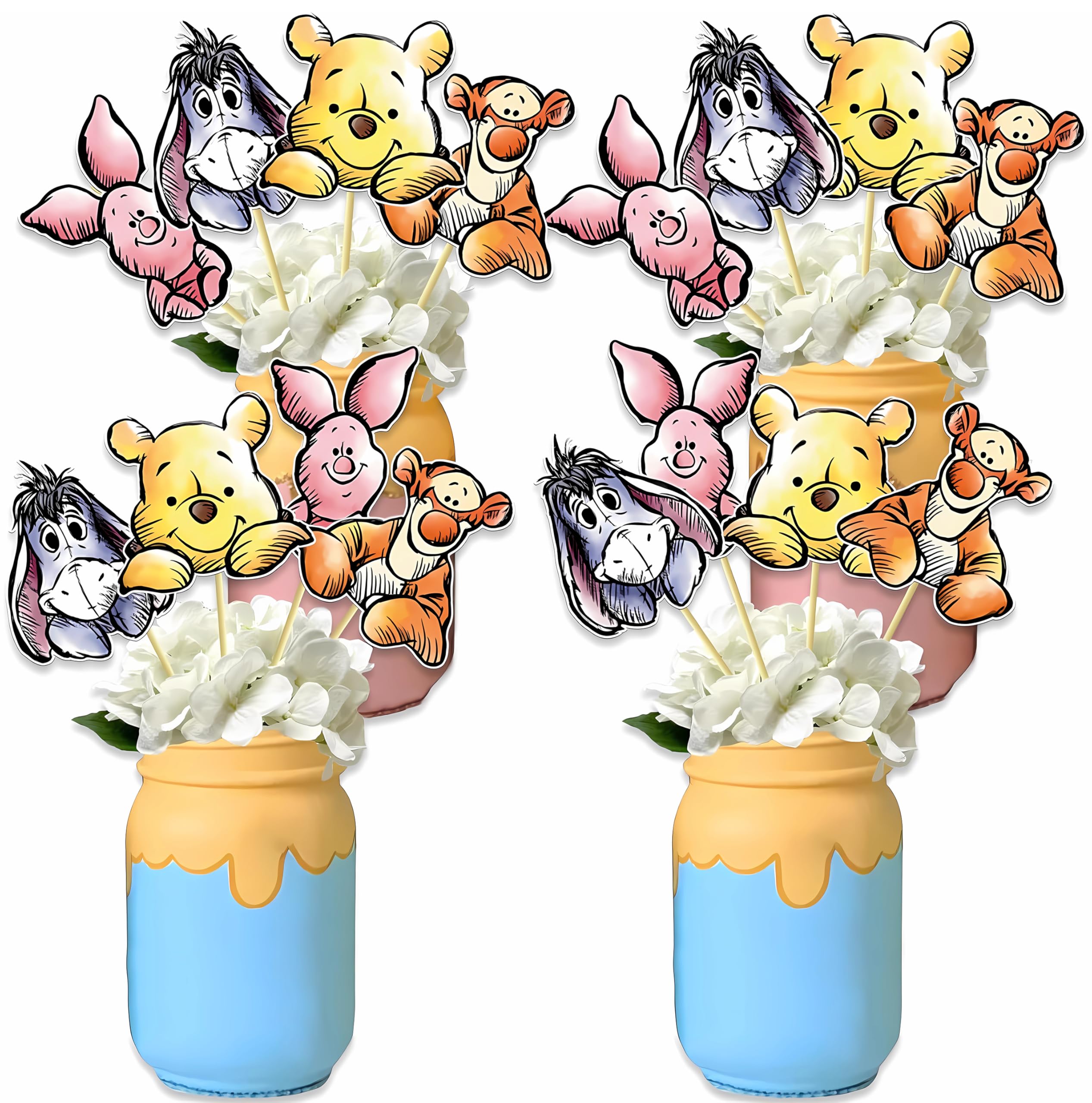 16Pcs Classic Winnie Table Centerpieces Baby Shower Decorations Centerpiece Sticks Oh Baby Centerpieces Tables Toppers for Boys Kids Party Supplies