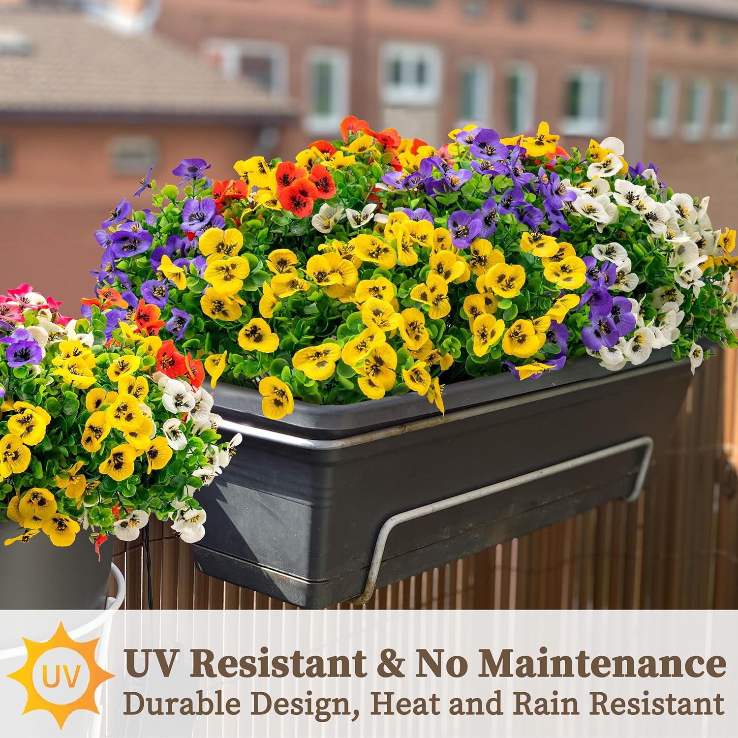 20 Bundles Artificial Fake Pansy Flowers for Outdoor - Yellow, White, Purple, Sunset red & deep pink Faux Pansies Flowers, Fake Flowers for Outdoor Planters, Porch, Garden, and Home Decoration - Image 4