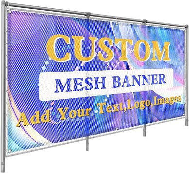 Custom Mesh Banners Outdoor with Logo Text for Business Sport Event Advertising Construction Site Fence Custom Mesh Banners, 5x20