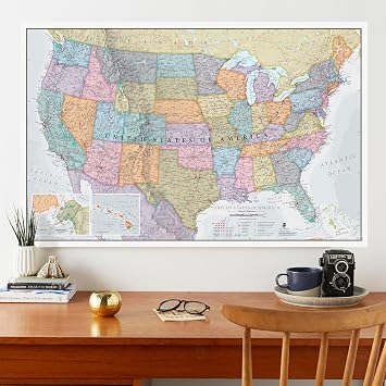 USA Map Classic - Front Sheet Lamination - 91.4 (w) x 61 (h) cm - Maps International