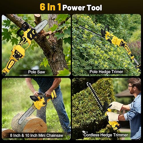 Miniatura 2 de Combo de sierra de poste inalámbrica de 8 pulgadas  10 pulgadas + recortadora de setos de 20 pulgadas (ideal para podar y recortar ramasarbustos),
