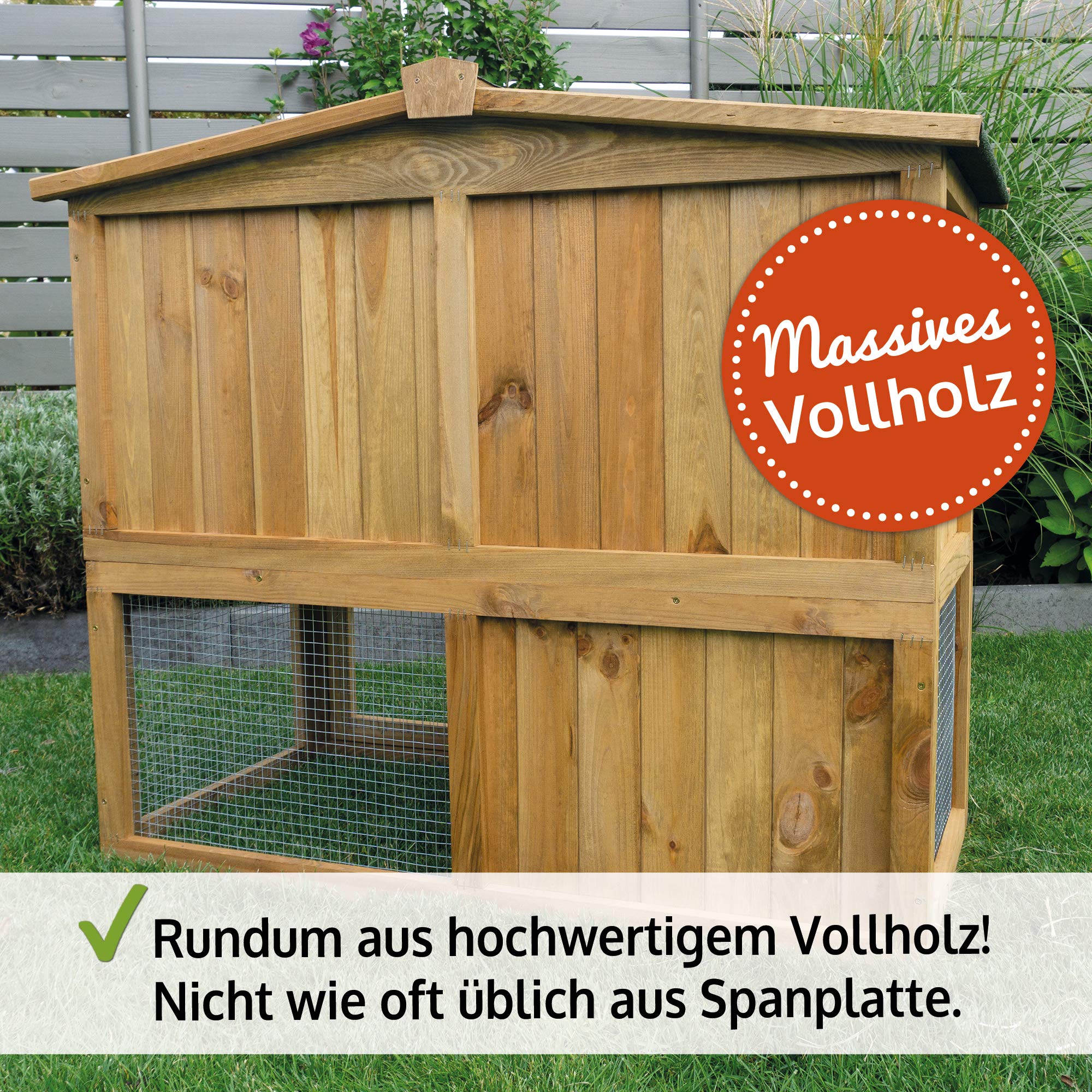 Zooprinz Hasenstall Kaninchenstall Obelix - aus edlem massiven Vollholz ideal für draußen - Kleintierstall mit natürlichen Farbe gestrichen - Einfach und schnell zu reinigen - Kaninchenstall