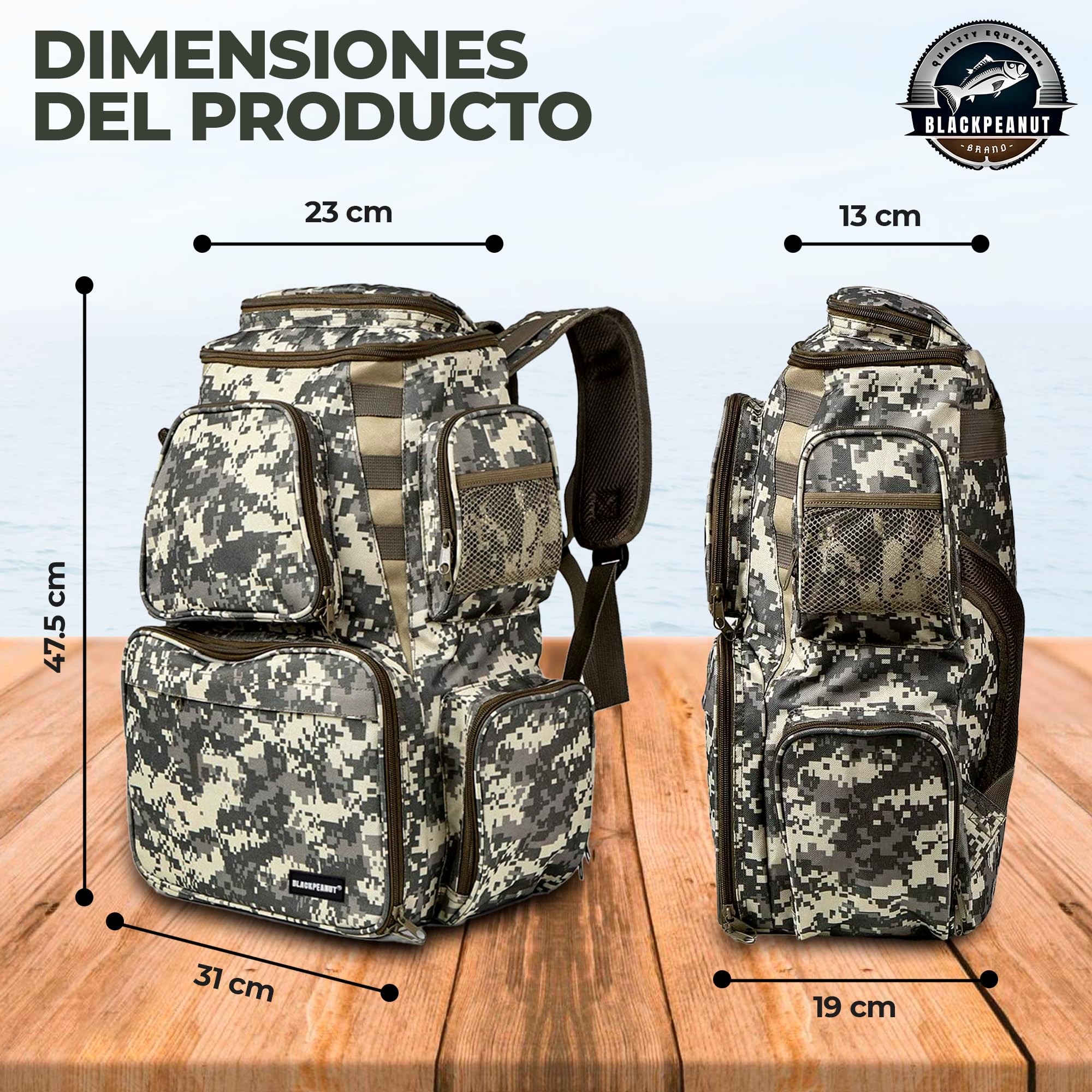 Mochila de Pesca - Cajas de Pesca Incluidas. Almacena y Organiza Tus Accesorios de Pesca- Carro de Pesa de Blackbass, Lucios, Carpfishing, Surfcasting Pesca Desde Orilla.