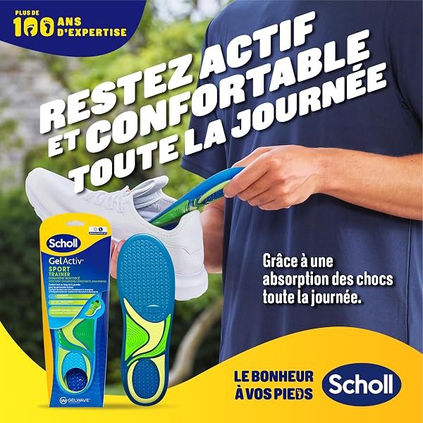 Dr. Scholl's Semelles GelActiv Sport Hommes - Super Absorption des Chocs et Réduction de la Fatigue grâce à GelWave - Confort Optimal pour Chaussures de Sport et Activités Intenses - Taille 40 à 46,5 - 2